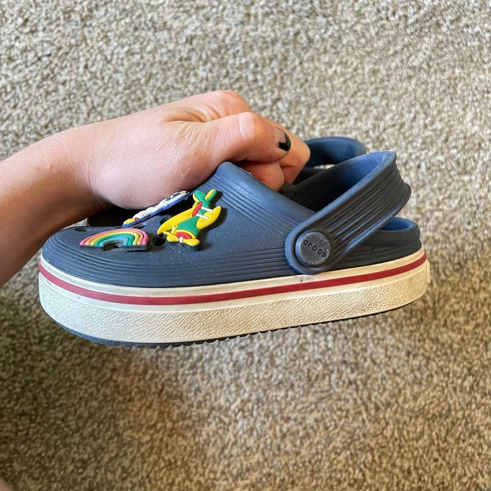 Crocs Toddler Size C 9 Boys Classic Clogs Slip-On Shoes Blue Red Dino Dog Space